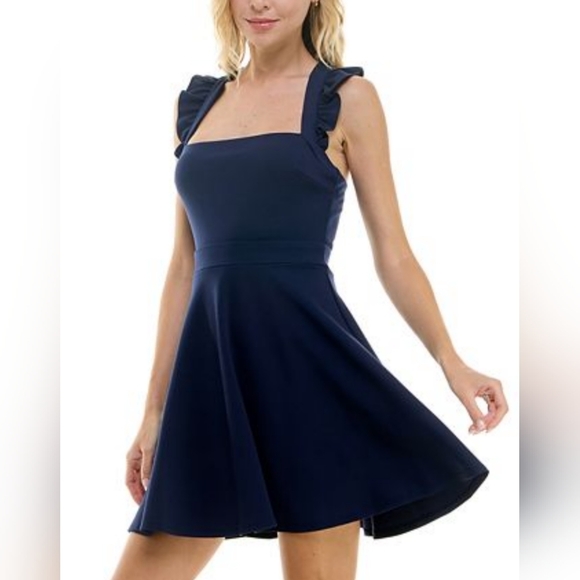 NWT B. Smart Ruffle Strap Dress in Navy 💙 Size 15 - Picture 1 of 7